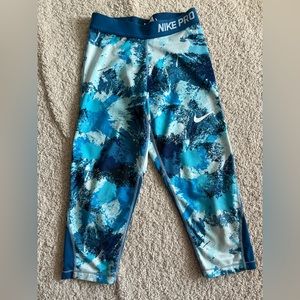 Youth Nike Pro Dri-Fit YL Capri Active Leggings Blue Abstract